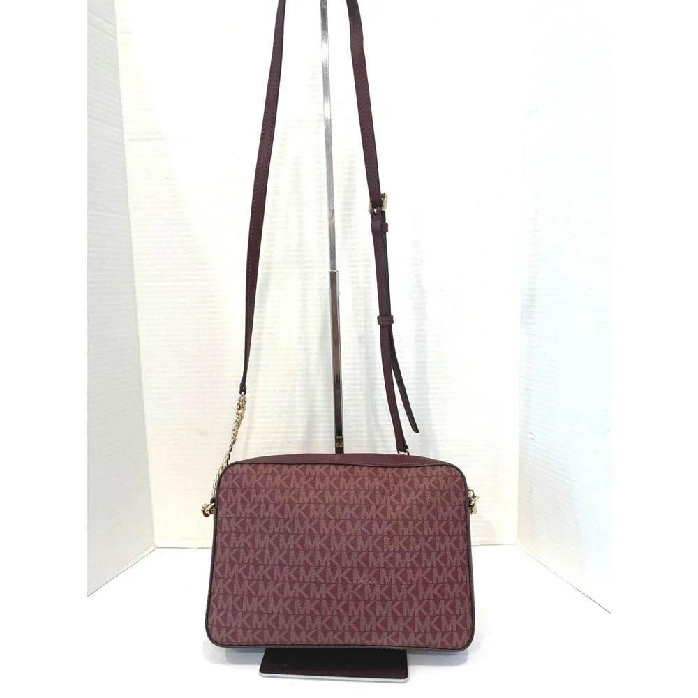 Michael Kors Jet Set‎ Burgundy Signature Monogram Chain Crossbody Bag